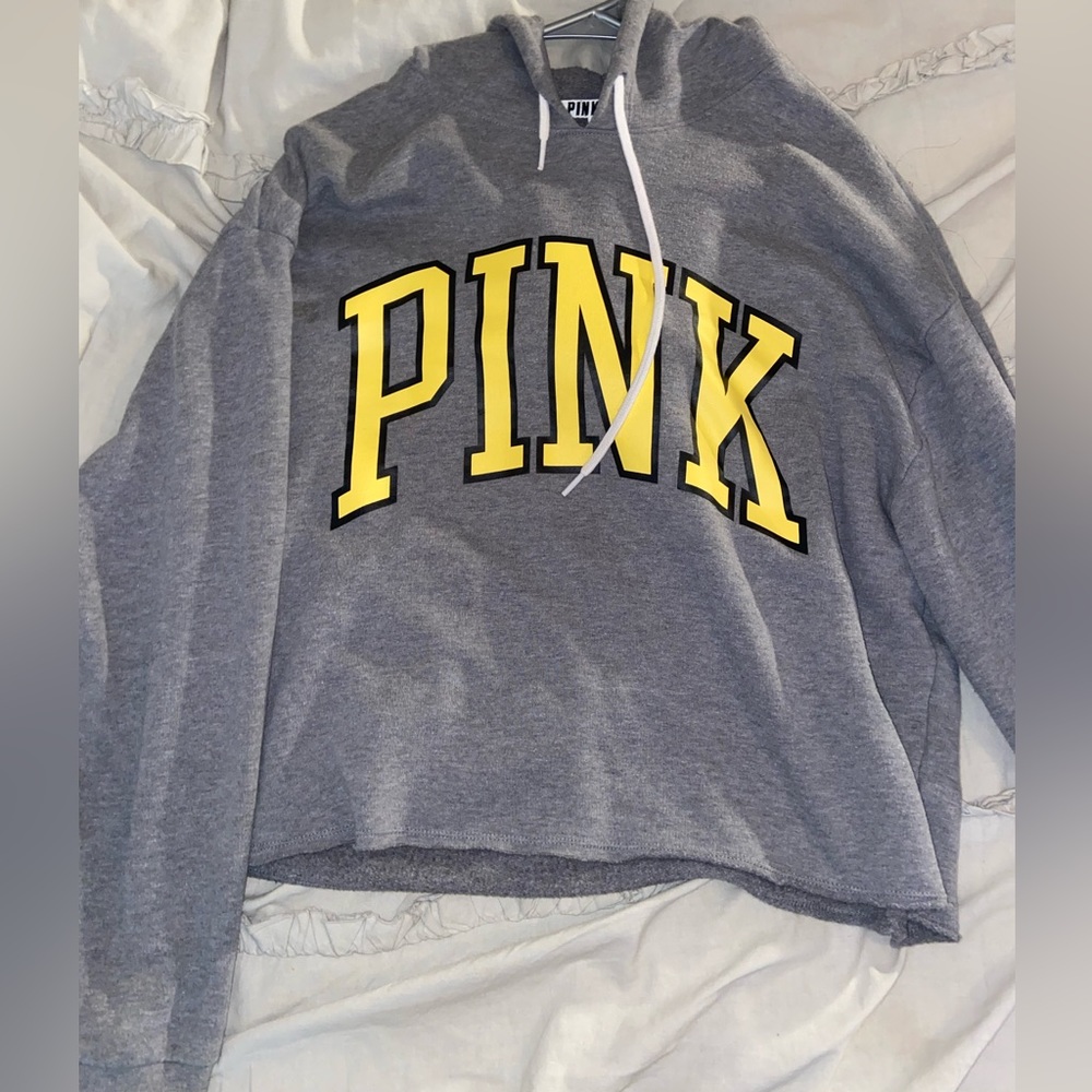 VS PINK size L gray/yellow cropped hoodie